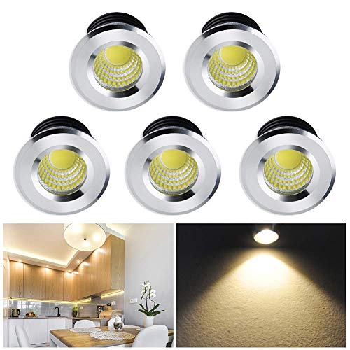 Audor Mini Klein Einbaustrahler LED Set 5er, 3W LED Deckenstrahler COB Deckenspots Einbauleuchte Aluminium Spots LED Set Warmweiß für Weinschrank/Schrank/Küche/Wohnzimmer von Audor