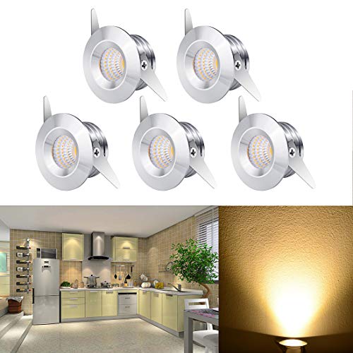 Audor Kleine Einbaustrahler Led Mini Set 5er, 3W LED Deckenstrahler Schwenkbar COB Deckenspots Einbauleuchte Aluminium Spots LED Set Warmweiß für Weinschrank/Schrank/Küche/Wohnzimmer-Silber von Audor