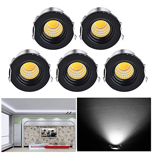 Audor LED Einbaustrahler Klein Mini Set 5er, 3W LED Deckenstrahler COB Deckenspots Einbauleuchte Aluminium Spots LED Set Kaltweiss für Weinschrank/Schrank/Küche/Wohnzimmer-Schwarz von Audor