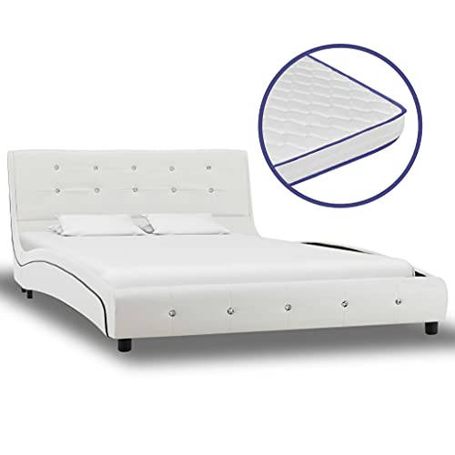 WZQWXHW Bett mit Memory-Schaum-Matratze Weiß Kunstleder 120×200cmBetten,BettrahmenGeeignet für Schlafzimmer und andere Ruhestätten von WZQWXHW