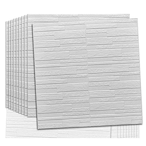 WZRIOP 3D Ziegel Tapete Selbstklebend Wandpaneele Wohnzimmer Wasserfest Deko Wandaufkleber Design Schaumstoff Steinoptik Wandverkleidung für Schlafzimmer, Küche (70 x 70 cm)(Color:White,Size:20pc) von WZRIOP