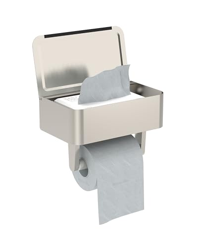 WZRUA Toilettenpapierhalter mit Feuchttücherbox, Toilettenpapierhalter mit Ablage, Edelstahl Anti-Fingerabdruck Klorollenhalter Wandmontage für Badezimmer von WZRUA