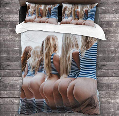 WZSZSA Bettwäschesatz 135x200cm 3D Sexy Girls Gedruckt Bettbezug Set,Mikrofaser Bequeme Hypoallergene Bettbezug,Hidden Reißverschluss Bettwäsche 3 Teilig Set und 2 Kissenbezug von WZSZSA