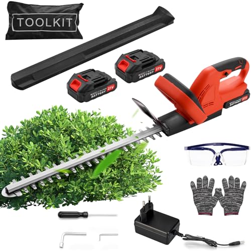 Akku Heckenschere Profi Hecken 21V, Elektrische Heckenschere mit akku, 51cm Schnittlänge, 15mm Zahnabstand Dual Schnittklingen, Akku Grasschere Strauchschere für Hohe Hecken von WZTO