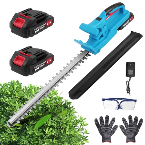 Heckenschere Akku, 21V Elektrisch Garten Heckenschere Akku mit 2 Akkus und Ladegerät, Schnittlänge 50cm, 17 mm Zahnabstand, Dual Action Klinge, Mit LED Anzeige, Inkl Handschuhe Schutzhülle von WZTO