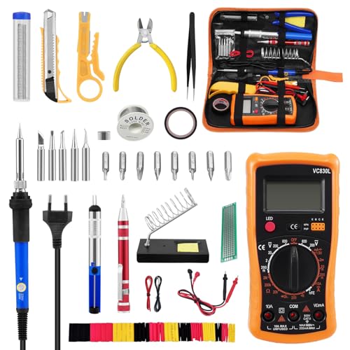 Lötkolben Set 60W, 30-in-1 Lötkolben Kit elektronik LCD Einstellbar Temperatur 200-450°C, Mit Lötdraht, Digitalmultimeter, 5 Lötspitzen, Lötkolbenständer, Soldering Iron Kit for Elektrotechnik Lötkolben Set 60W, 30-in-1 Lötkolben Kit elektronik LCD Einstellbar Temperatur 200-450°C, Mit Lötdraht, Digitalmultimeter, 5 Lötspitzen, Lötkolbenständer, Soldering Iron Kit for Elektrotechnik von WZTO