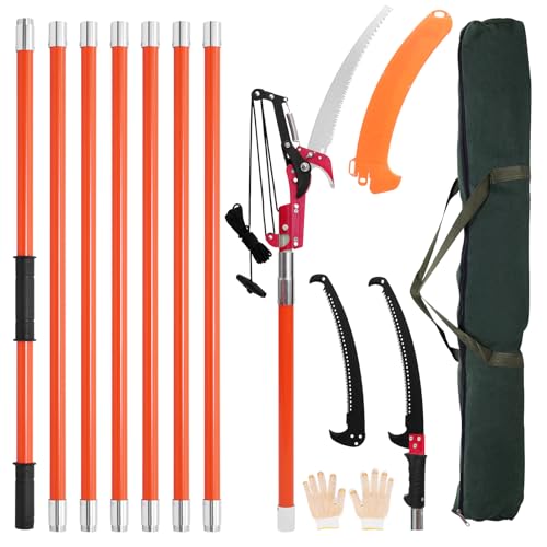WZTO Astsäge mit Teleskopstiel,8 m Höhenverstellbar 2,24m-8,24m Klinge aus Kohlenstoffstahl mit Tragetasche und 2 Sägeblätter bis 10m Arbeitshöhe Manual Pole Saw for Pruning Palms and Shrubs von WZTO