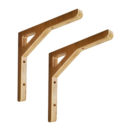 WZWZEN 2 Stück Regalhalterungen Aus Holz, Solide Dreieckige Regalstützen Aus Bambus Zur Wandmontage, L-förmiges Regal, Halterungen Enthalten Befestigungsschrauben(19.7cm/7.8in) von WZWZEN