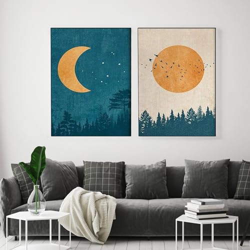 WZXGHE 2 Ser Sonne Und Mond Poster Set,Modern Sonne Mond Kunstdruck Poster, Für Wohnzimmer Schlafzimmer Ungerahmt (2x20x30cm) von WZXGHE