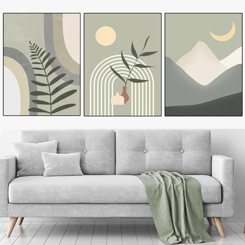 WZXGHE Abstraktes Bild,Aesthetic Grüne Pflanze Bilder,bohemian Poster Set,Moderne Grünpf Pflanzemuster Wand Bilder, Wohnzimmer Schlafzimmer Deko Poster, Ungerahmt (B, 3x60x90cm, Ungerahmt) von WZXGHE