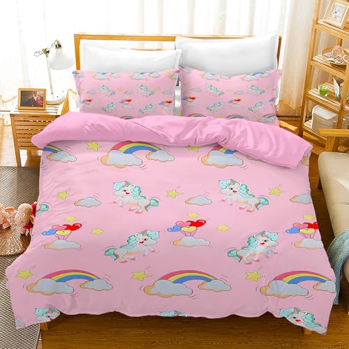 WZXGHE Einhorn Bettwäsche 100x135cm,Weich und kuschelig Mikrofaser Einhorn bettbezug Set,mit ReiäVerschluss Einhorn bettwäsche mädchen,mit 2 Kissenbezüge (Mädchen-C, 100x135cm) von WZXGHE