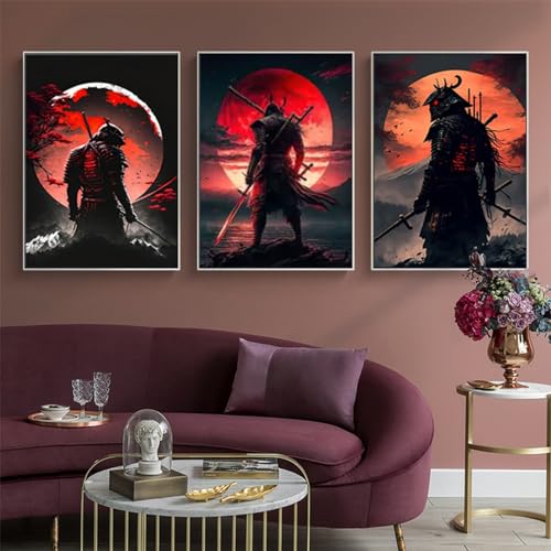 WZXGHE Japanische Samurai Bilder,Rot Bushido Samurai Poster,Modernes Wohnzimmer Schlafzimmer Wand Dekorative Bilder Unframed (3x80x120cm) von WZXGHE