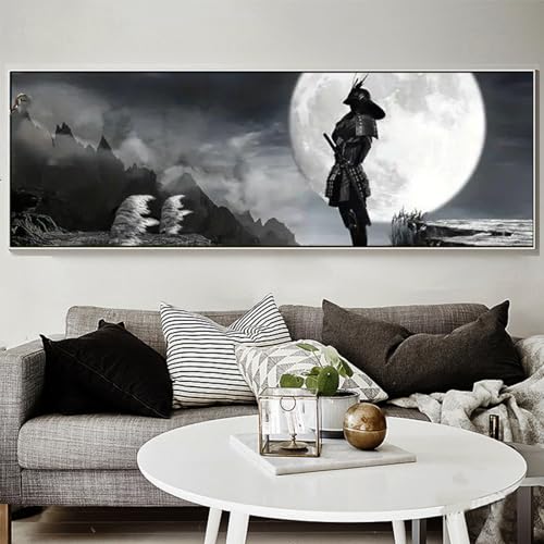 WZXGHE Japanische Samurai Bilder,Schwarz Und Weiß Samurai Portrait Poster,Modernes Wohnzimmer Schlafzimmer Wand Dekorative Malerei Unframed (70x210cm) von WZXGHE