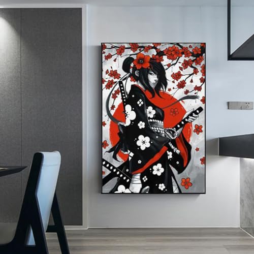 WZXGHE Japanische Samurai Poster, Frau Samurai Portrait Kunstdruck Poster,Modernes Wohnzimmer Schlafzimmer Wand Dekorative Bilder Unframed (B,20x30cm) von WZXGHE