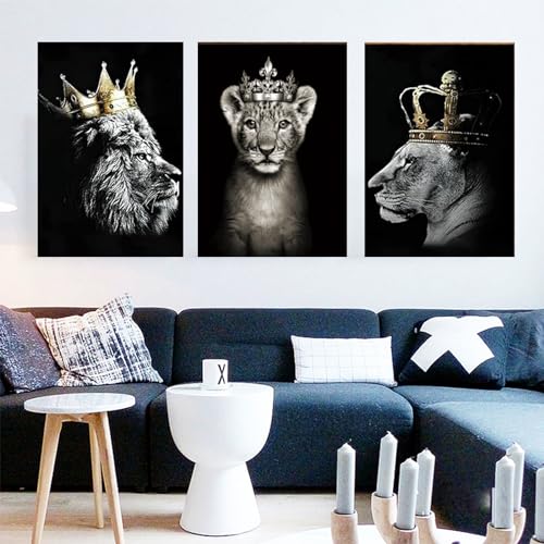 WZXGHE Leinwandbilder Löwe,Schwarz Weiß Löwe Und Löwin Poster Set,Modernes Tierbilder Wanddekoration Bilder,für Wohnzimmer Schlafzimmer Ungerahmt (B,3x40x50cm) von WZXGHE