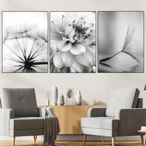 WZXGHE Pusteblume Bilder Leinwand,Aesthetic Blume Schwarz Weiß Löwenzahn Poster Set,Moderne Wohnzimmer Schlafzimmer Deko Bilder,Ungerahm (A,3x50x70cm) von WZXGHE