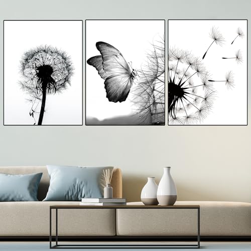 WZXGHE Pusteblume Bilder Leinwand,Aesthetic Blume Schwarz Weiß Löwenzahn Poster Set,Moderne Wohnzimmer Schlafzimmer Deko Bilder,Ungerahm (B,3x30x40cm) von WZXGHE