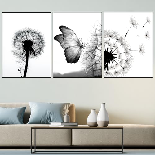 WZXGHE Pusteblume Bilder Leinwand,Aesthetic Blume Schwarz Weiß Löwenzahn Poster Set,Moderne Wohnzimmer Schlafzimmer Deko Bilder,Ungerahm (B,3x40x60cm) von WZXGHE