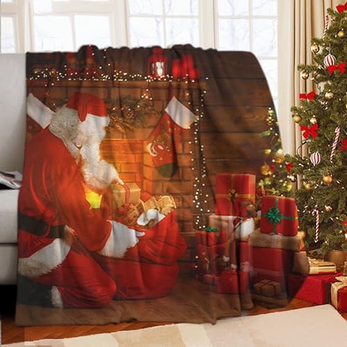 WZXGHE Weihnachtsdecken,Flauschig Und Weich Weihnachts Flanell Kuscheldecke,Für Teens Erwachsene Weihnachtsdecke Sofa (Weihnachtsmann, 150x200cm) von WZXGHE