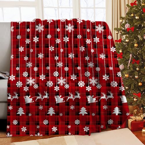 WZXGHE Weihnachtsdecken,Flauschig Und Weich Weihnachts Flanell Kuscheldecke,Für Teens Erwachsene Weihnachtsdecke Sofa (Weihnkariert, 130x150cm) von WZXGHE