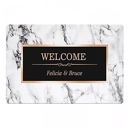 WZXKR Fußabtreter Trendy White Marmor Willkommen Boden Fußmatte Schwarz Gold Personalisierte Paar Fußmatte Teppich Familie Hochzeit Teppich-40x60cm von WZXKR