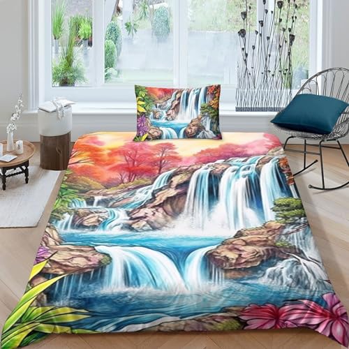 WZXYMXDP 3D Nordlichter Bettwäsche Aurora Hütte Bettbezug-Set 135x200 + Kissenbezug 50x75 cm Wendebettwäsche 2 Teilig Mit Reißveschluss, Polyester von WZXYMXDP
