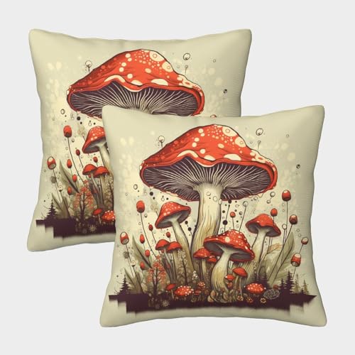 WZXYMXDP Pilz Quadratische Pflanzen-Themen Kissenbezüge Im 2er Pack, Ideal Für Living Room Accent Und Outdoor Leisure, Leicht Zu Reinigen 40x40cm von WZXYMXDP