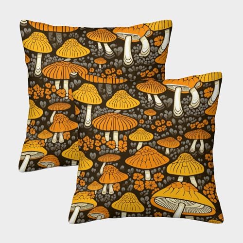WZXYMXDP Pilz Quadratische Pflanzen-Themen Kissenbezüge Im 2er-Set, Ideal Für Living Room Accent Und Outdoor Leisure, Leicht Zu Reinigen 45x45cm von WZXYMXDP