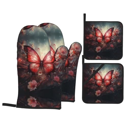 260.0 °C Hochtemperaturbeständige Backhandschuhe Topflappen Fantasy Blume Schmetterling Handschuhe Topflappen 4-teiliges Set BBQ Party Kochen Ofen 260.0 °C Hochtemperaturbeständige Backhandschuhe Topflappen Fantasy Blume Schmetterling Handschuhe Topflappen 4-teiliges Set BBQ Party Kochen Ofen von WZYCWB