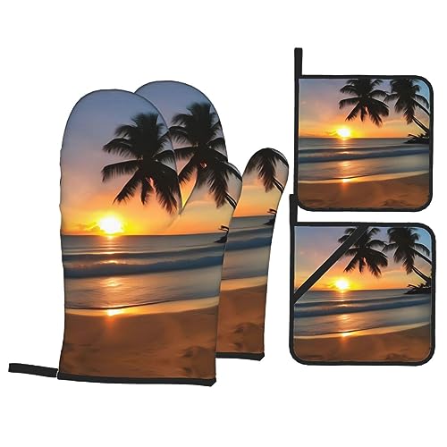 260.0 °C Hochtemperaturbeständige Backhandschuhe Topflappen Sonnenuntergang Strandhandschuhe Topflappen 4-teiliges Set BBQ Party Kochen Ofen von WZYCWB