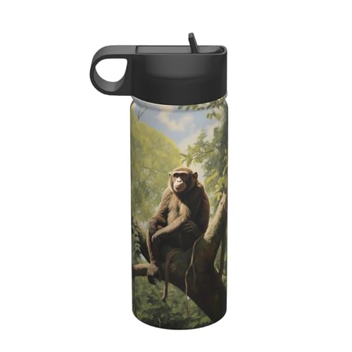 Affe sitzt auf einem Baum, Edelstahl-Trinkhalm-Flasche, Outdoor-Reise-Isolationsartefakt von WZYCWB