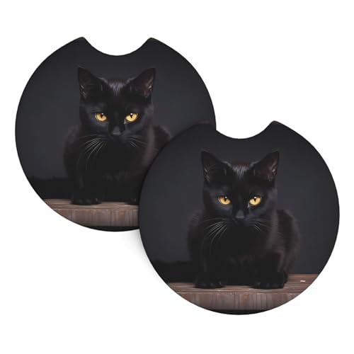 Auto-Getränkehalter-Untersetzer mit niedlicher schwarzer Katze, 6,9 cm, sehr vielseitig, geeignet für weibliche Autobesitzer, 2 Stück von WZYCWB