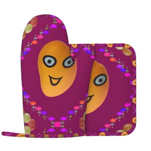 BBQ Schutzhandschuhe und Topflappen (2 Stück), Smiley Mango Universal Topflappen Handschuhe, Küche Grill Abdeckungen, Abendessen Tabletts, Bankette, BBQ von WZYCWB