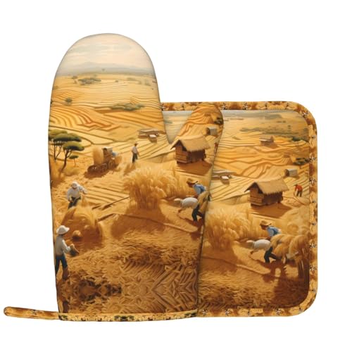 BBQ Schutzhandschuhe und Topflappen (2 Stück), Weizenernte Universal Topflappen Handschuhe, Küche Grillabdeckungen, Abendessen Tabletts, Bankette, BBQ von WZYCWB
