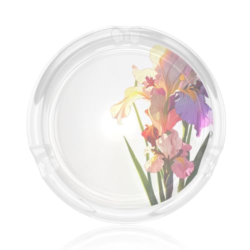 Bedruckter runder Glasaschenbecher mit Iris Blumen – ideale Dekoration für Zuhause und Büro Bedruckter runder Glasaschenbecher mit Iris Blumen – ideale Dekoration für Zuhause und Büro von WZYCWB