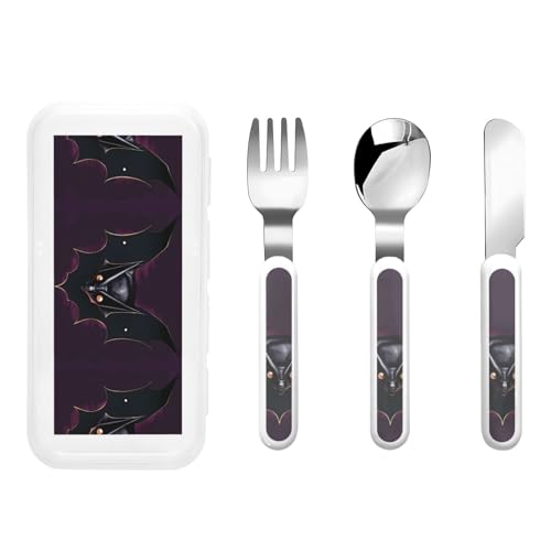 Black Ghost Bat Kindergeschirr 3-teiliges Set, Wiederverwendbares Messer, Gabel und Löffel Besteck Set, Tragbares Kindergeschirr Lebensmittelschutz von WZYCWB