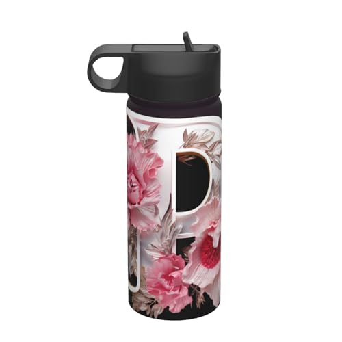 Buchstabe P aus Blumen, Edelstahl, Freizeitstrohhalm-Flasche, Outdoor-Reise-Isolationsartefakt von WZYCWB
