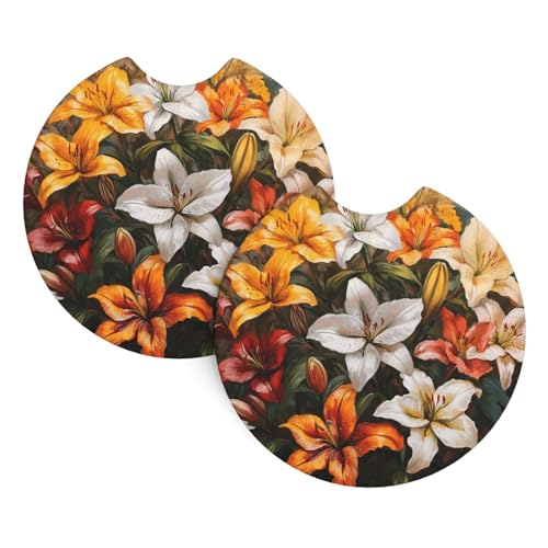 Bunte Lilien Auto-Getränkehalter-Untersetzer, 6,9 cm, sehr vielseitig, geeignet für weibliche Autobesitzer, 2 Stück Bunte Lilien Auto-Getränkehalter-Untersetzer, 6,9 cm, sehr vielseitig, geeignet für weibliche Autobesitzer, 2 Stück von WZYCWB