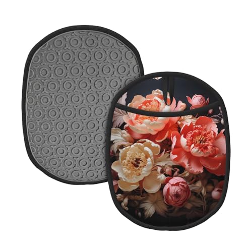 Bunte Pfingstrosen, 2 Stück, gemusterte Silikon-Topfmatte (1/2er-Pack), hochtemperaturbeständig und rutschfest, geeignet zum Grillen, Backen usw. von WZYCWB