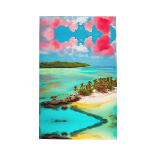 Caribbean Scenery strapazierfähiges Geschirrtuch, wiederverwendbar, superweich, saugfähig, schnell trocknend, Waffelreinigungstuch, 66 x 40 cm von WZYCWB