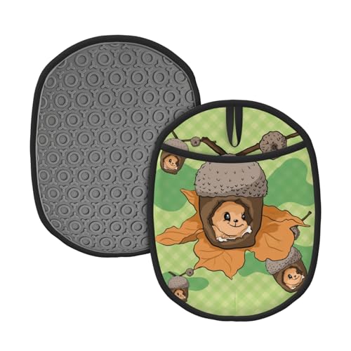 Cartoon-Eichhörnchen, 2 Stück, gemusterte Silikon-Topfmatte (1/2er-Pack), hochtemperaturbeständig und rutschfest, geeignet zum Grillen, Backen usw. von WZYCWB