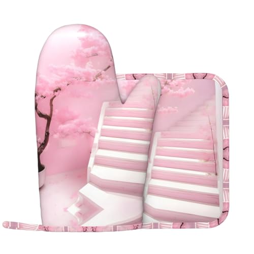 Cherry Blossom White Staircase Kitchen Gloves and Heat Insulation Pad Set, Suitable for Grill Covers and Dinner Plates, Perfect for barbecues and banquets. Cherry Blossom White Staircase Kitchen Gloves and Heat Insulation Pad Set, Suitable for Grill Covers and Dinner Plates, Perfect for barbecues and banquets. von WZYCWB
