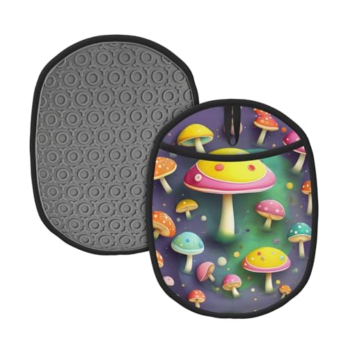 Colorful Dream Mushroom 2 Stück gemusterte Silikon-Topfmatte (1/2er-Pack), hochtemperaturbeständig und rutschfest, geeignet zum Grillen, Backen usw. von WZYCWB