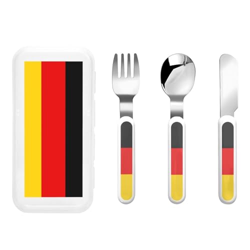 Deutsche Flagge Kindergeschirr 3-teiliges Set Mehrweg Messer, Gabel und Löffel Besteck Set, Tragbares Kinder Essensschutzgeschirr Deutsche Flagge Kindergeschirr 3-teiliges Set Mehrweg Messer, Gabel und Löffel Besteck Set, Tragbares Kinder Essensschutzgeschirr von WZYCWB