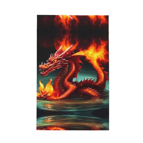 Dragon King in Fire strapazierfähiges Geschirrtuch, wiederverwendbar, superweich, saugfähig, schnell trocknend, Waffelreinigungstuch, 66 x 40 cm von WZYCWB