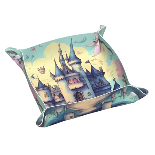 Fairytale Castle Kleine bedruckte Leder-Aufbewahrungsbox für den Schreibtisch, multifunktional, personalisierbar von WZYCWB