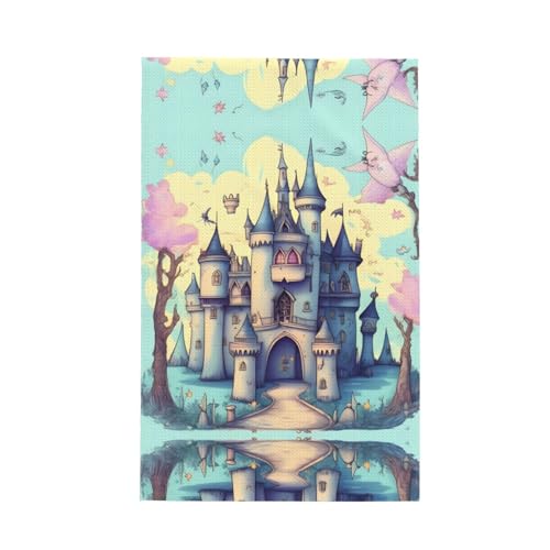 Fairytale Castle strapazierfähiges Geschirrtuch, wiederverwendbar, superweich, saugfähig, schnell trocknend, Waffelreinigungstuch, 66 x 40 cm von WZYCWB