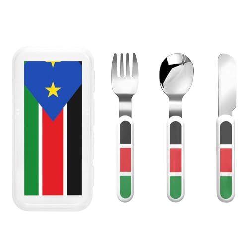 Flagge Südsudan Kindergeschirr 3-teiliges Set, wiederverwendbares Messer, Gabel und Löffel Besteckset, tragbares Kindergeschirr zum Schutz von Lebensmitteln Flagge Südsudan Kindergeschirr 3-teiliges Set, wiederverwendbares Messer, Gabel und Löffel Besteckset, tragbares Kindergeschirr zum Schutz von Lebensmitteln von WZYCWB