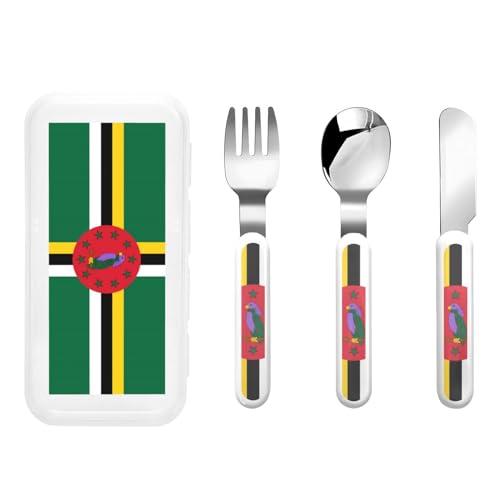 Flagge des Commonwealth of Dominica Kindergeschirr 3-teiliges Set, wiederverwendbares Messer, Gabel und Löffel Besteckset, tragbares Kindergeschirr zum Schutz von Lebensmitteln von WZYCWB