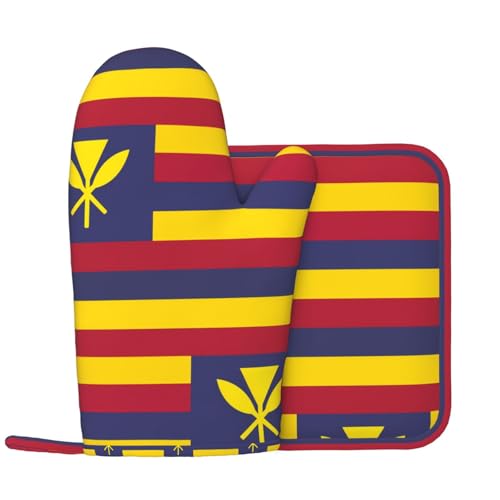Flagge des Königreichs Hawaii Küchenhandschuhe und Wärmedämmungspad-Set, geeignet für Grillabdeckungen und Speiseteller, perfekt für Grillabende und Bankette. von WZYCWB
